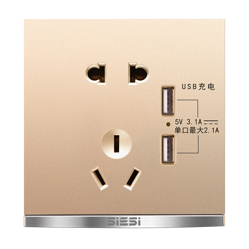 10A二三极插座带双USB-V9玫瑰金-南宫体育照明官网